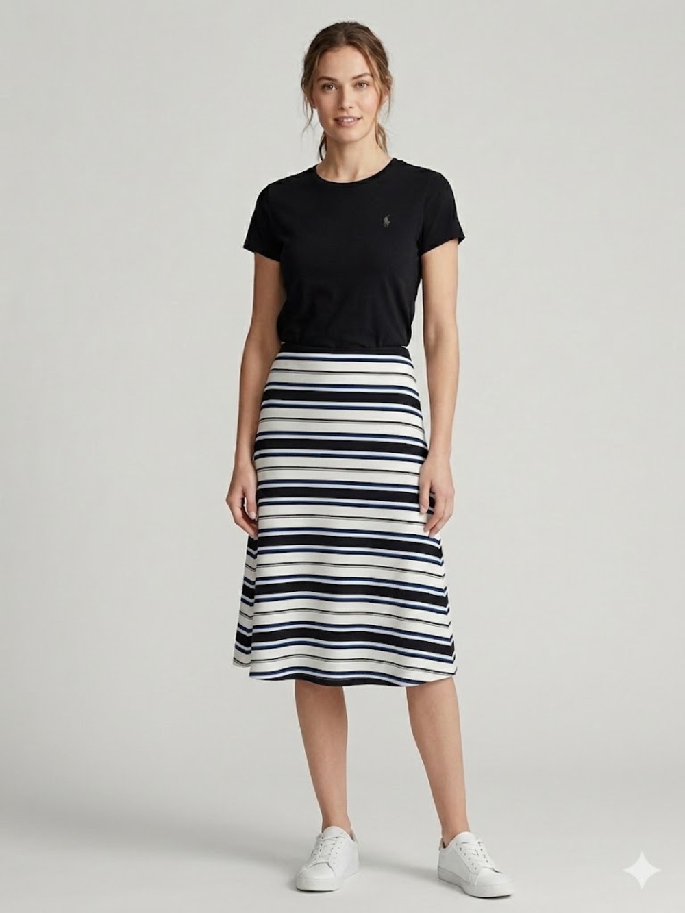 Lauren Ralph Lauren Striped A-Line Midi Skirt | Size Large